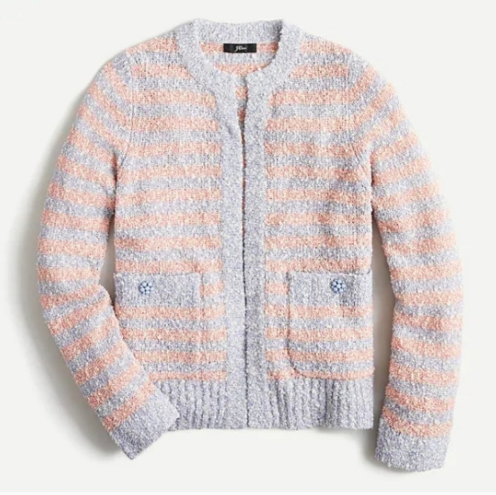 J. Crew Tweed Striped Cardigan Sweater Size Large